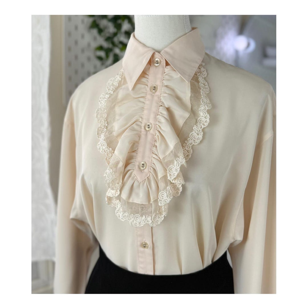 Japanese Ruffle Pattern Vintage Japanese Ruffle Lace Blouse Womens Romantic Victorian Button up ...