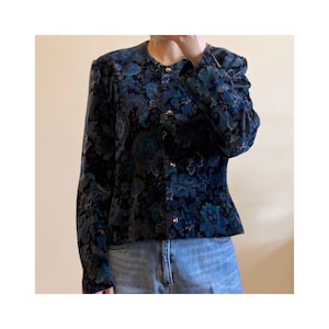 Chaqueta vintage canadiense ALFRED SUNG 100% algodón terciopelo floral. Estilo clásico, elegante e informal, ropa urbana. Primavera/Otoño. Hecha en Canadá.