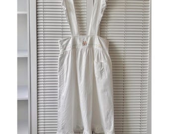 Vintage Prairie Apron Dress with Embroidery 100% Cotton Ruffle Pinafore Cottagecore Dress Farmhouse Kitchen Apron Dress Retro