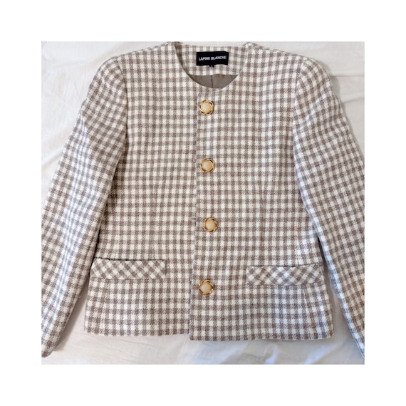 LAPINE BLANCHE Wool Blend Checkered Jacket – Minimalist Cropped 