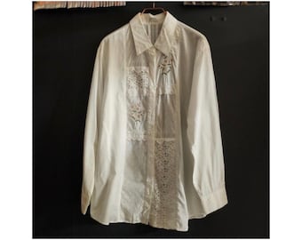 Vintage White handmade Embroidered Lace Blouse 100% Cotton