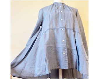 Vintage Light Blue Linen Flowy Shirt Blouse