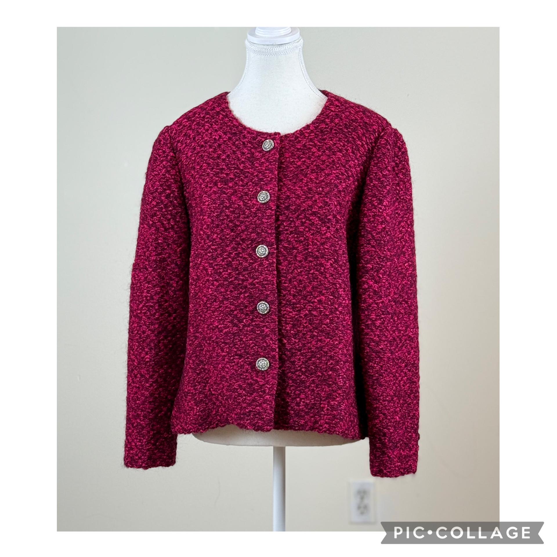 Vintage Wool Blend Textured Button Jacket Women Classic Collarless