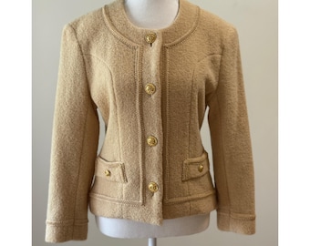 60〜70s vintage wool collarless jacket Vintage Wool Blend Textured Button Jacket Women Classic Collarless