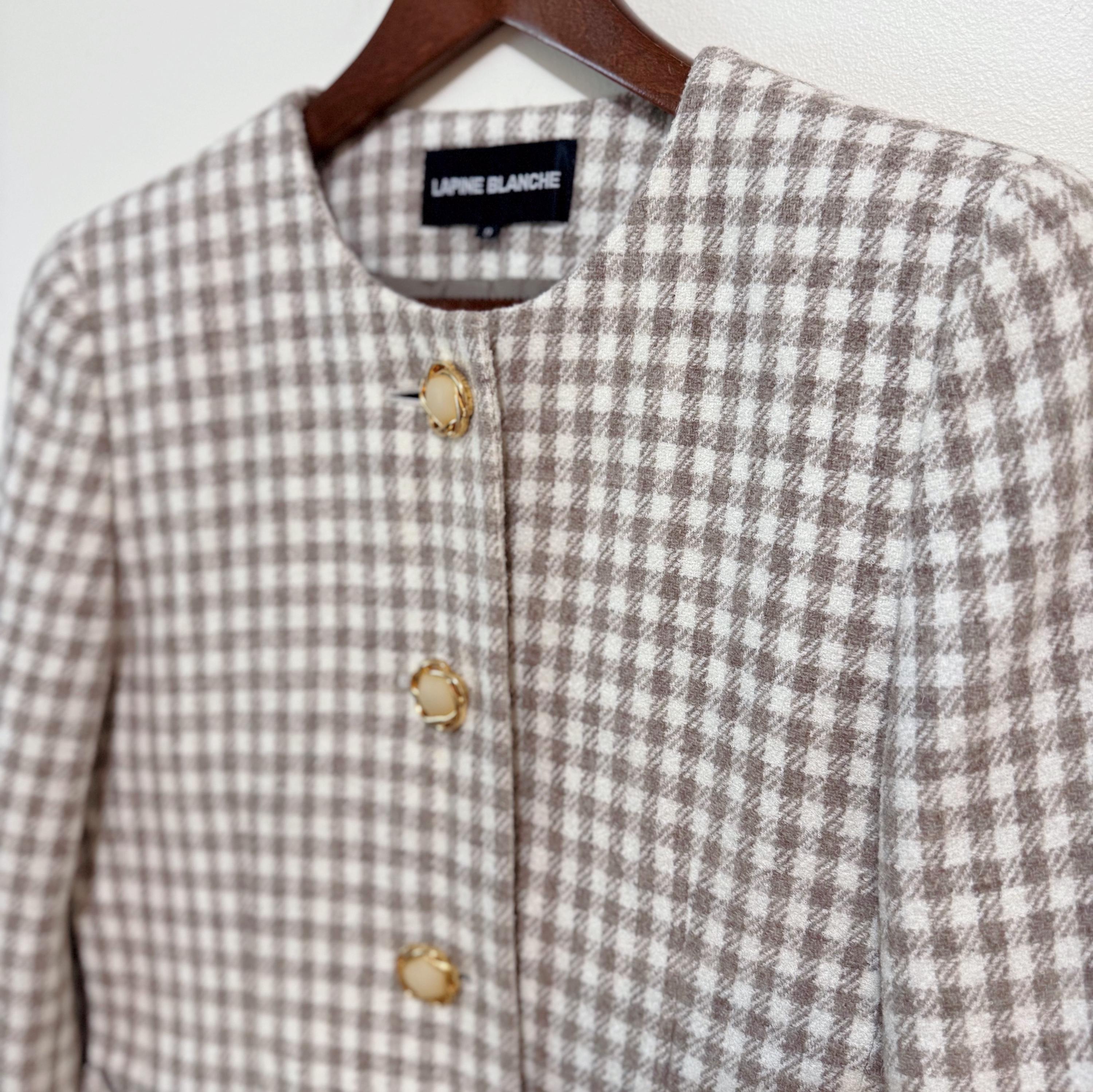 LAPINE BLANCHE Wool Blend Checkered Jacket – Minimalist Cropped 