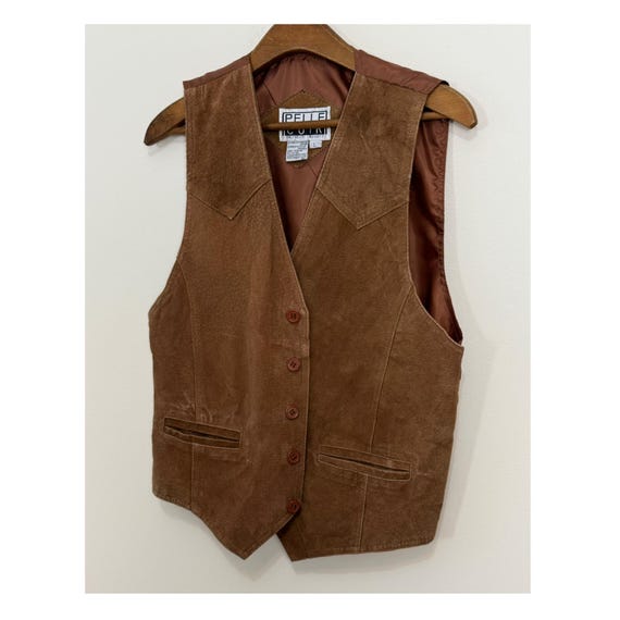 トップス 90s vintage leather vest & 70s badge Pelle Cuir Genuine Suede Leather Vest Vintage 90s Men's Western