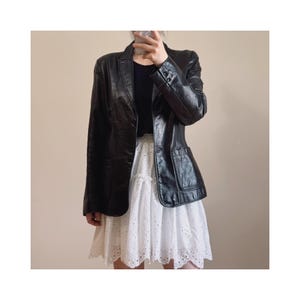 Blazer en cuir noir GAP vintage - Veste minimaliste des années 90 en cuir véritable M