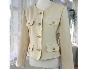 Jaqueta cropped de tweed estilo Chanel vintage com botões dourados, blazer estruturado, jaqueta curta feminina vintage japonesa, elegante e clássica para o trabalho, ideal para a primavera.