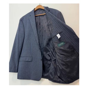 Vintage Lauren Ralph Lauren 100% wollen krijtstreepblazer 48R – klassiek herenkostuum, getailleerde wollen blazer met twee knopen