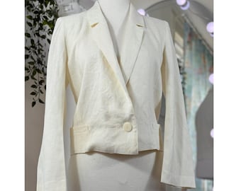 Blazer corto vintage japonés 100% lino, chaqueta minimalista entallada, blazer corto estructurado para mujer, ropa de trabajo elegante para primavera y verano.
