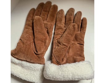 Genuine Leather Gloves with Shearling Cuff