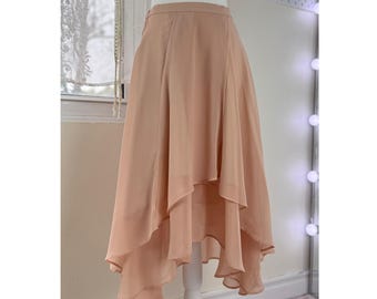 Falda midi japonesa asimétrica de gasa en capas, falda con dobladillo alto/bajo, falda estilo cruzado, falda superpuesta transparente, falda fluida elegante para mujer.