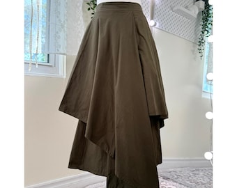 Japanische Baumwolle Schicht Wickelrock Hose Asymmetrische Culotte Rock Avantgarde Rock mit weitem Bein Hose Minimalist Mori Baumwolle Hakama Hose