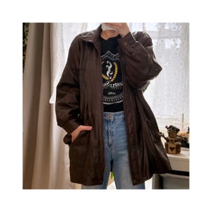 Parka vintage marron en cuir véritable