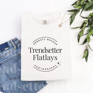 Comfort Colors 1717 White Mockup | CC1717 White Tshirt Mockup | White Short Sleeve Flat Lay Mock-up | Neutral Aesthetic