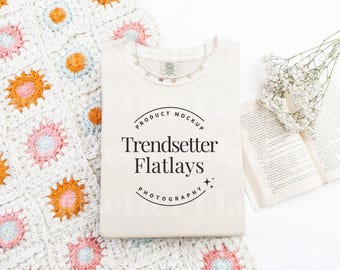 Comfort Colors 1717 Ivory Mockup | CC1717 Ivory Tshirt Mockup | White Short Sleeve Flat Lay Mock-up | Colorful Spring Aesthetic