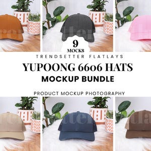 Yupoong 6606 Hat Flatlay Mockup Bundle | Classic Snapback Mockups | Retro Trucker Hat Flatlay | Styled Snapback Hat Mock | Neutral Aesthetic