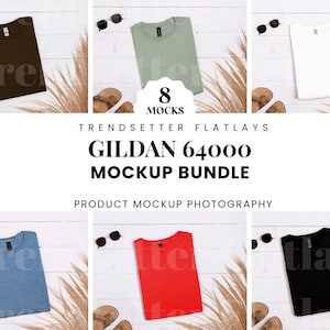 Gildan 64000 Flatlay Mockup Bundle | G64000 Mockups Bundle | Tshirt Flat Lay Mockups | Tee Shirt Flat Lay Mock-up Bundle | Boho Aesthetic