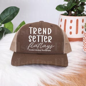 Yupoong 6606 Brown Khaki Mockup | Classic Snapback Hat Mockup | Retro Trucker Hat Flatlay | Styled Snapback Hat Mock | Neutral Aesthetic