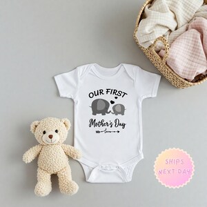 Elephant &#39;Our First Mother&#39;s Day&#39; Baby Bodysuit