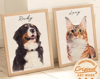Aangepaste aquarelportretten, huisdierfoto gebruiken, gepersonaliseerde digitale hondenportretten, kattenportretten, aangepaste hondenportretten, aangepaste huisdier herdenkingskunst