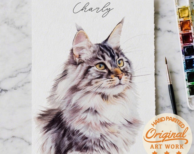 Custom Cat Portrait From Photo, Hand Painted Watercolor Dog Cat Portrait,Cat Painting,Pet Commission Art,Custom Dog Art, Pet Memorial Gift
