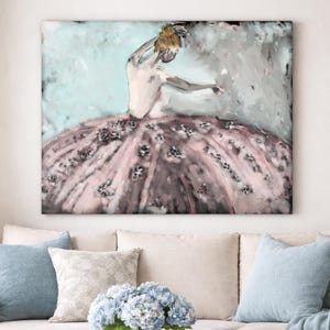 Blush Pink Ballerina Art Print, Romantic Dance Painting - Shadow Flow