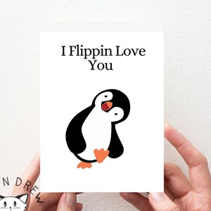 Cartão Pinguim I Flippin Love You para ele, cartão eu te amo para ela, cartão de aniversário, cartão de pinguim - aniversário para ele - aniversário para ela