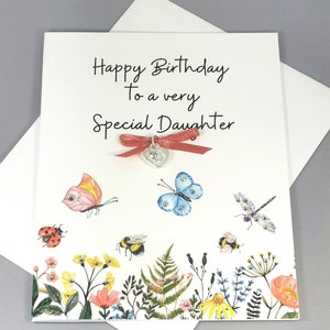Daughter Birthday Card - Special Daughter Birthday Card - Daughter Heart Charm Geburtstagskarte - Geburtstagskarte Tochter mit Strasssteinen