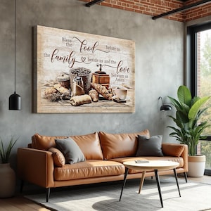 Segne das Essen vor uns Wandkunst, rustikales Küchenschild, Jesus Landschaft Leinwanddrucke, Familie und Liebesgebet Bauernhaus Esszimmerdekor