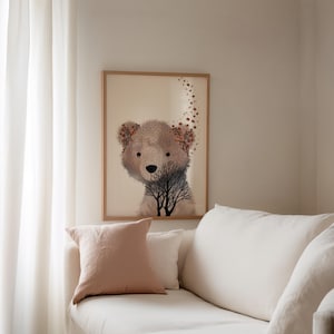 Whimsical Bear, Digital Wall Art, Nature-Inspired, Printable Decor, Instant Download, Kids Room, Cute Animal Illustration, Aesthetic Art