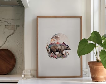Bear Art Print: Abstract Wildlife Illustration (Digital Download)