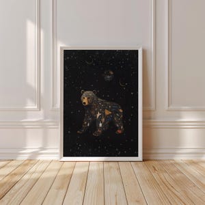 Bear Silhouette Art, Starry Artwork, Wildlife Wall Art, Animal Illustration, Artwork Gift, Apartment Aesthetic, Printable Art, Brown Bear