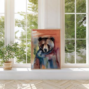 Vibrant Watercolor, Bear Digital Wall Art, Abstract Wildlife, Instant Download, Wall Art Canvas Wall Art, Living Room Decor, Canvas Print
