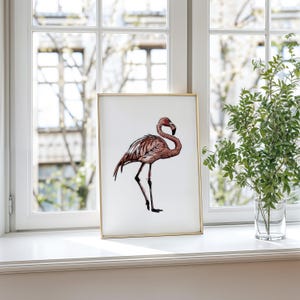 Coastal Flamingo Art Print: Beach House Decor (Digital Print)