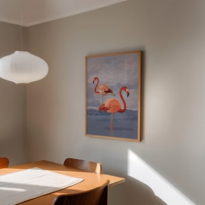 Flamingo Ocean Art Print: Tropical Beach House Decor (Digital Download)