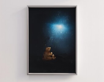 Bear Silhouette Starry Night Print, Kids Room Decor (Digital Download)