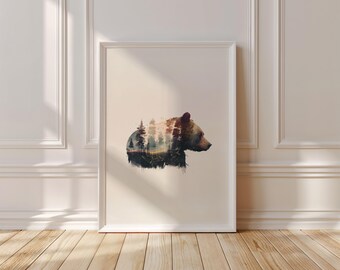 Forest Bear Silhouette Art: Rustic Cabin Decor (Digital Download)