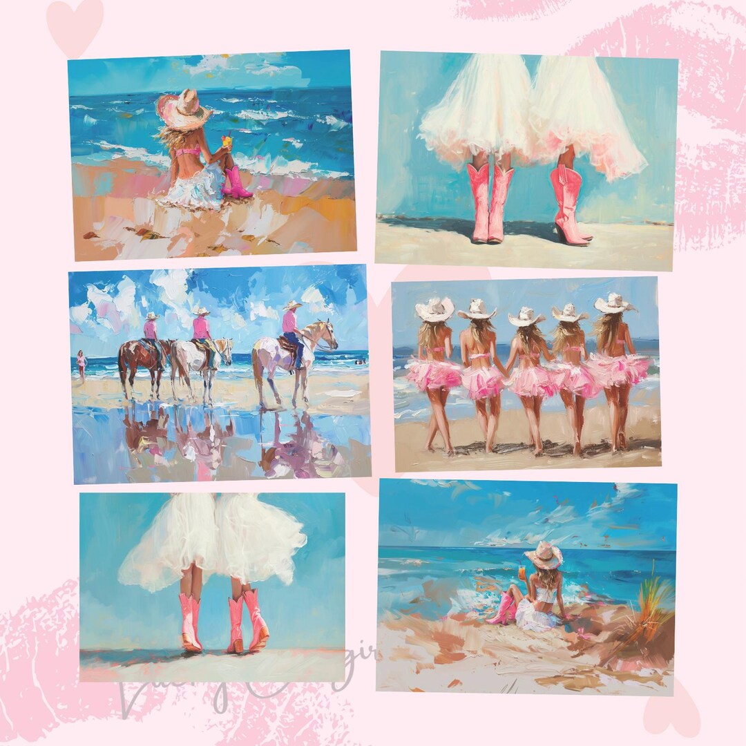 Coastal Cowgirl Wall Art | Pink Western Prints, Beach Vibes (digital ...