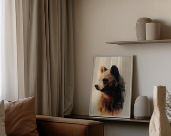 Majestic Bear Art Print: Rustic Mountain Illustration (Digital Download)