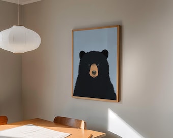 Black Bear Portrait Art Print: Modern Animal Illustration (Digital Download)