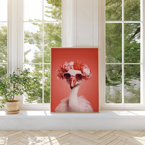 Quirky Flamingo with Sunglasses Print: Coastal Beach House Decor (Digital Download)