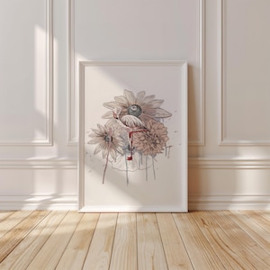 Flower Aesthetic Art, Tropical Flamingo, Printable Art, Flamingo Print, Flamingo Wall Art, Beach House Decor, Summery Poster, Coastal Vibe