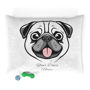 Gepersonaliseerde pug hondenmand, op maat gemaakt huisdierbed met de naam van je hond, zacht en comfortabel wasbaar bed in maten voor kleine tot grote honden