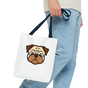 Cartoon Mops Gesicht Einkaufstasche, lustige Hundeliebhaber Schultertasche, wiederverwendbare Einkaufstasche für Tierbesitzer und Tierfans