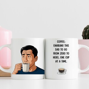 East Asian Dad Coffee Mug, Dry Humor Caffeine Quote Cup, Funny Gift for Tired Fathers and Coffee-Dependent Dads