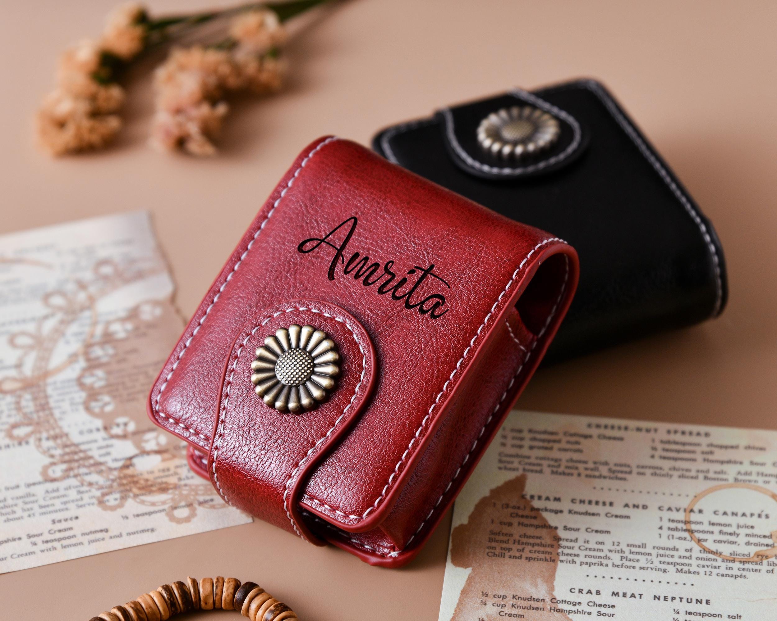 Initiale J Kompaktspiegel PU Leder – Doppelseitiger Taschenspiegel Mit 2x Vergrößerung