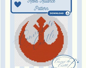 Rebel Alliance Inspired Needlepoint Canvas – 13 Mesh Digital Download – Sci-Fi Resistance Emblem Design