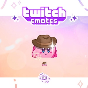 Könnte beinhalten: Eine rosa Comicfigur mit einem braunen Cowboyhut und einem glitzernden Design. Die Figur lächelt und hat große Augen. Der Hintergrund ist ein sanfter rosa und orangefarbener Farbverlauf mit einer weißen Wolke.