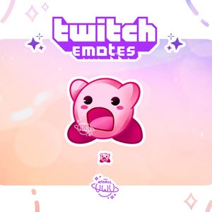 May include: Pink Twitch emote featuring a cartoon character with a wide open mouth and a surprised expression. The emote is labeled "Twitch emotes".